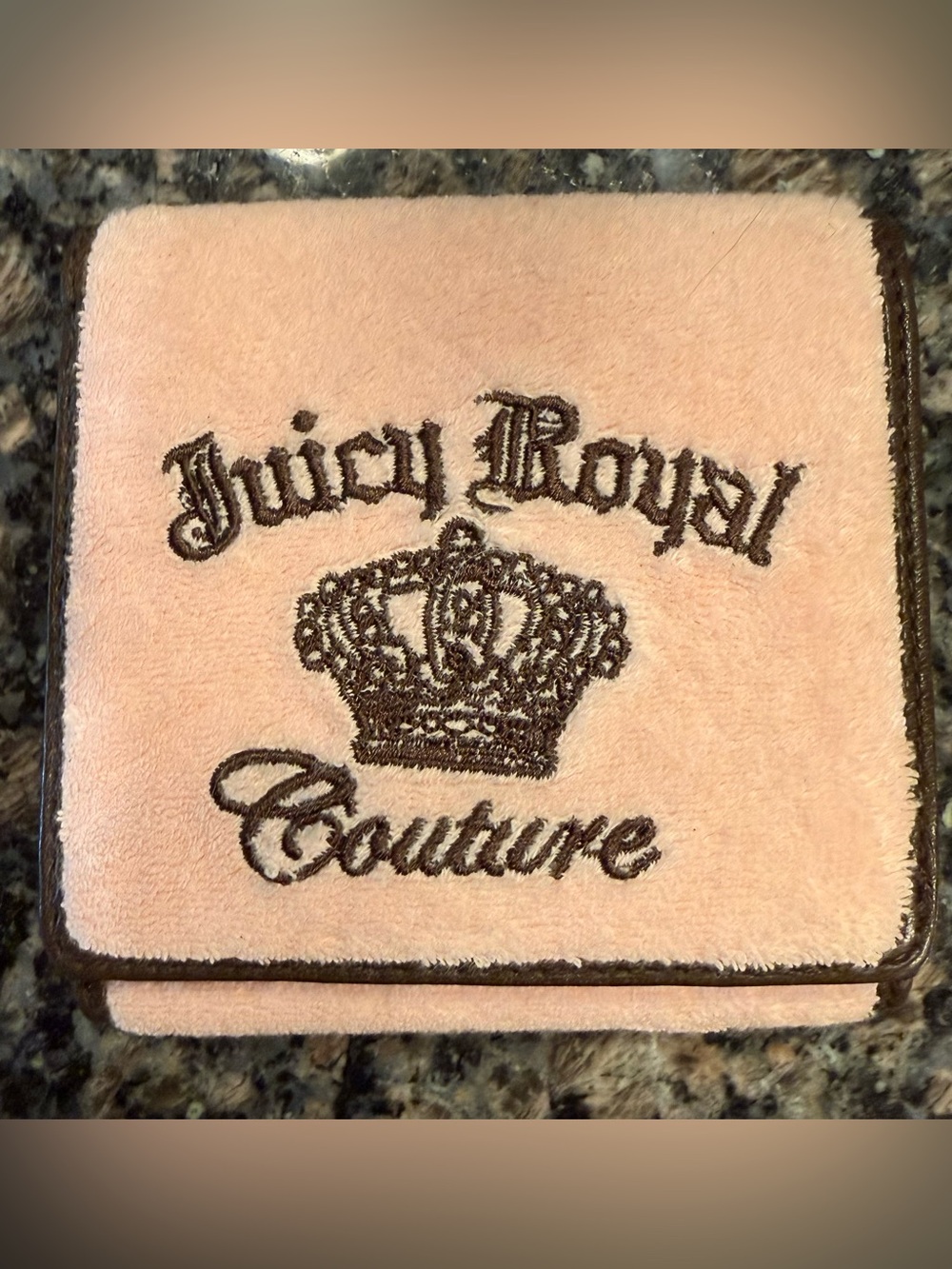 Juicy Couture Blush Pink Terrycloth Wallet with Brown Embroidery